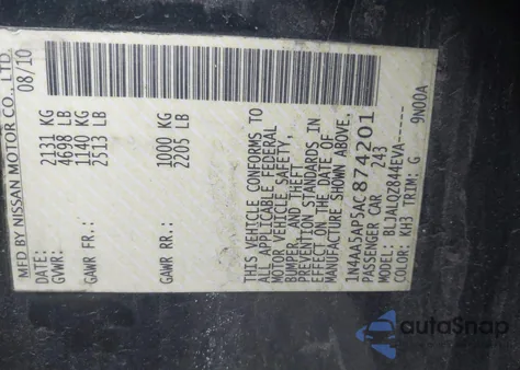 2010 Nissan Maxima 3.5 S from USA, damaged, VIN 1N4AA5AP5AC874201